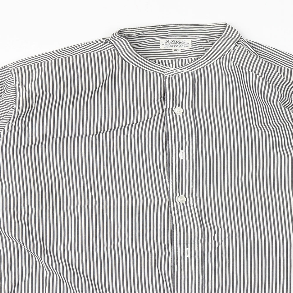 Preworn Mens White Striped   Button-Up Size 16 Collared
