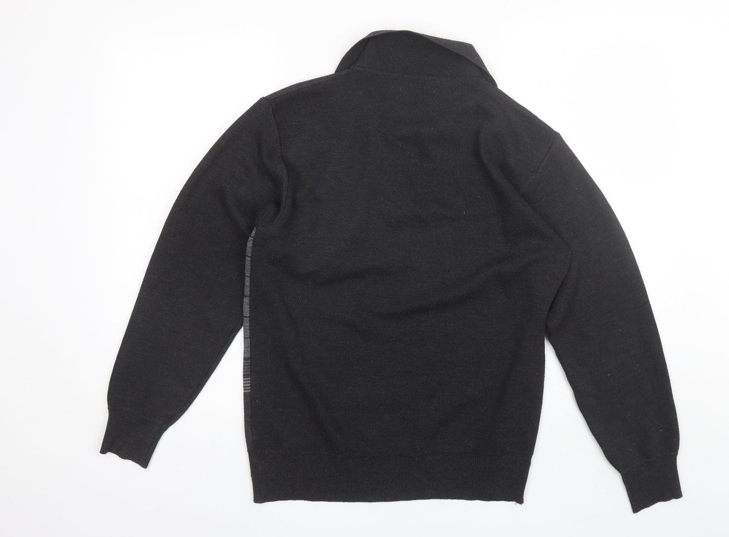 Clavel Mens Grey Collared Striped Acrylic Pullover Jumper Size M