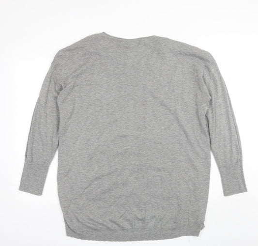 Walis Womens Grey Round Neck  Acrylic Pullover Jumper Size M