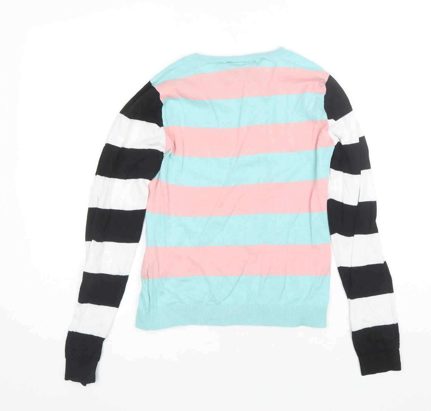 MONKL Womens Blue Round Neck Striped Cotton Pullover Jumper Size S