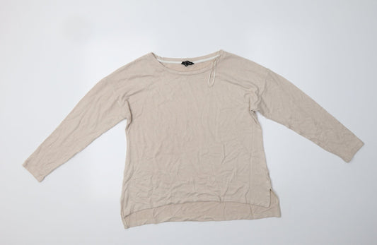 Peacocs Womens Beige Crew Neck  Polyester Pullover Jumper Size 12