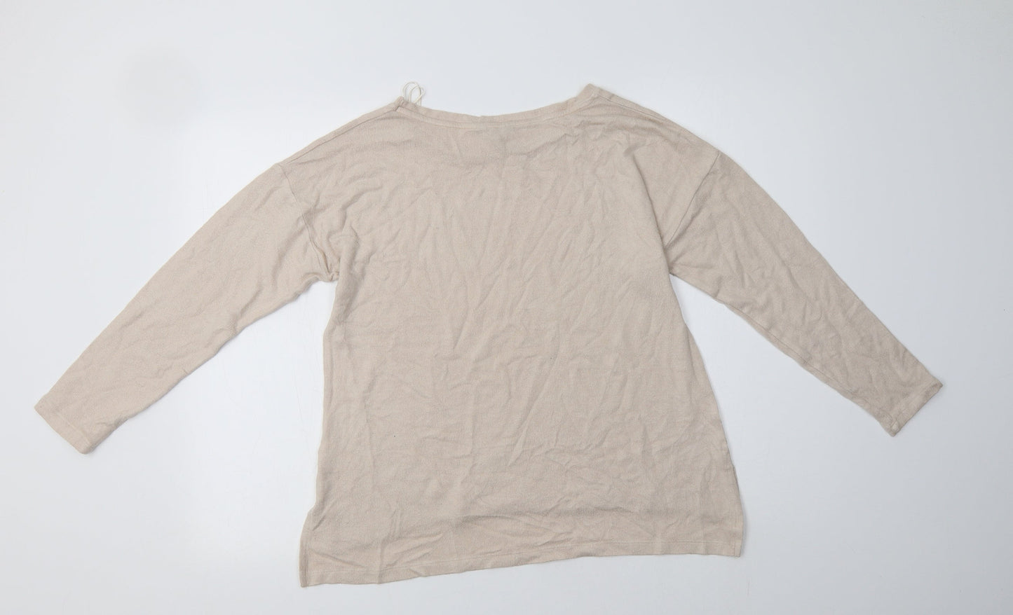 Peacocs Womens Beige Crew Neck  Polyester Pullover Jumper Size 12