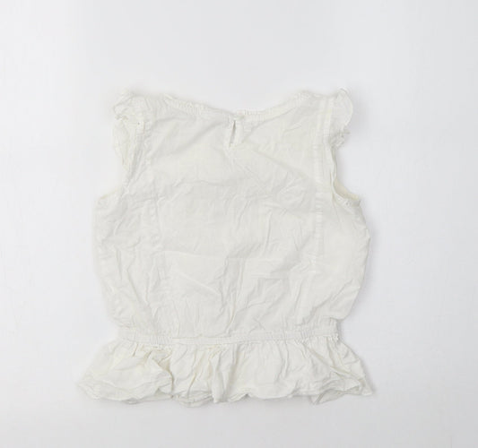 NEXT Girls White  Cotton Basic Blouse Size 6 Years Crew Neck