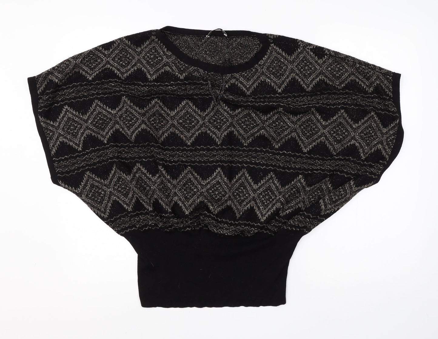 Oasis Womens Black Round Neck Argyle/Diamond Viscose Vest Jumper Size M