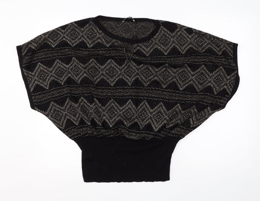 Oasis Womens Black Round Neck Argyle/Diamond Viscose Vest Jumper Size M