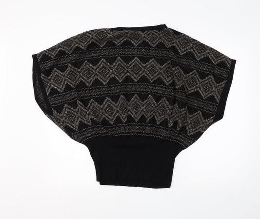 Oasis Womens Black Round Neck Argyle/Diamond Viscose Vest Jumper Size M
