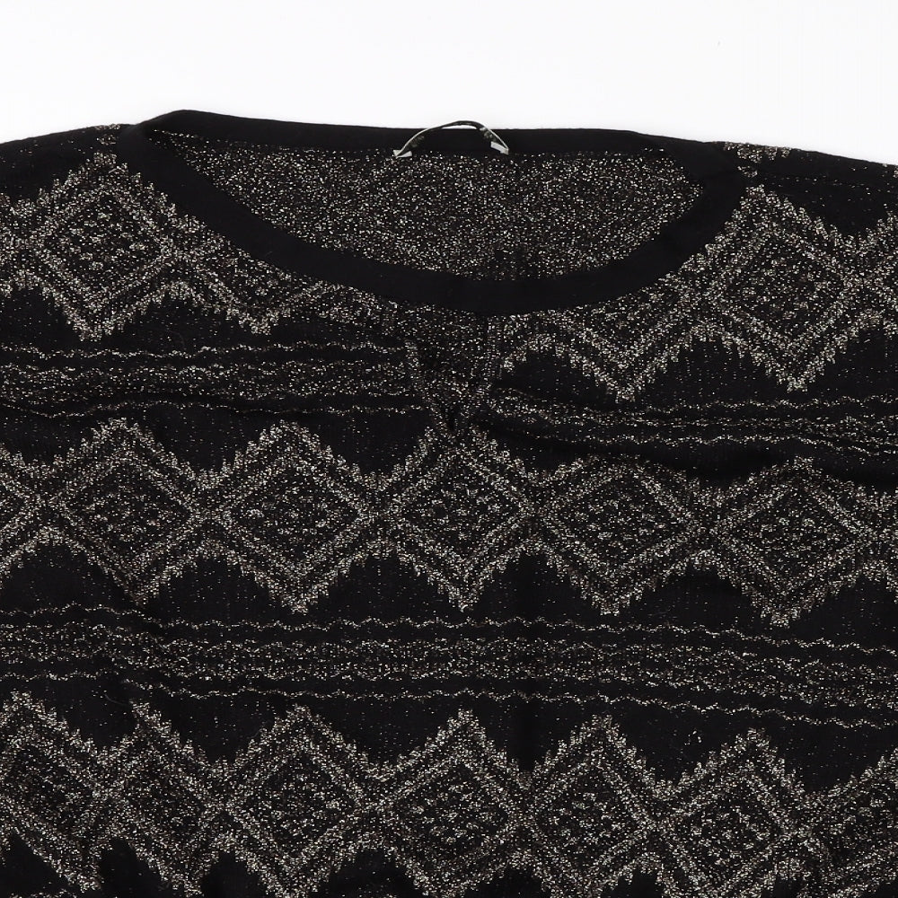 Oasis Womens Black Round Neck Argyle/Diamond Viscose Vest Jumper Size M