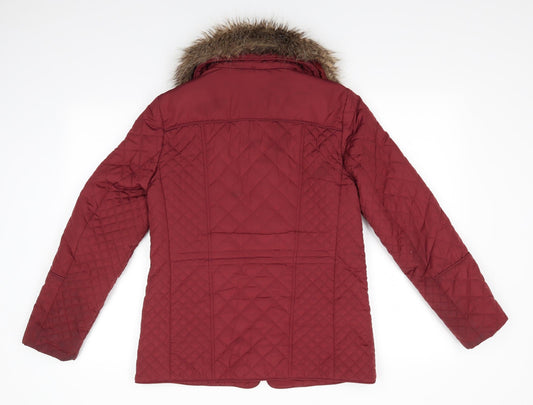 Marks and Spencer Womens Brown   Quilted Coat Size 10   - Chestnut Brown Removeable Faux Fur Collar