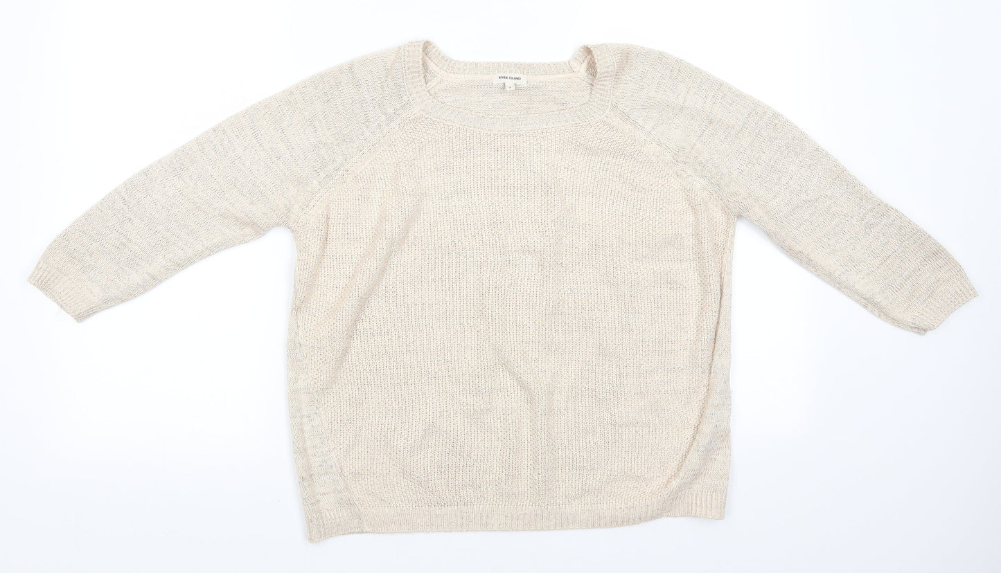 River Island Womens Beige Square Neck  Viscose Pullover Jumper Size S   - Subtle shimmer effect