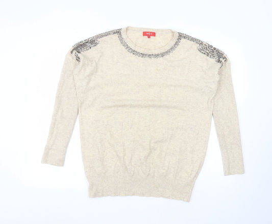 Derby Womens Beige Round Neck  Nylon Pullover Jumper Size L