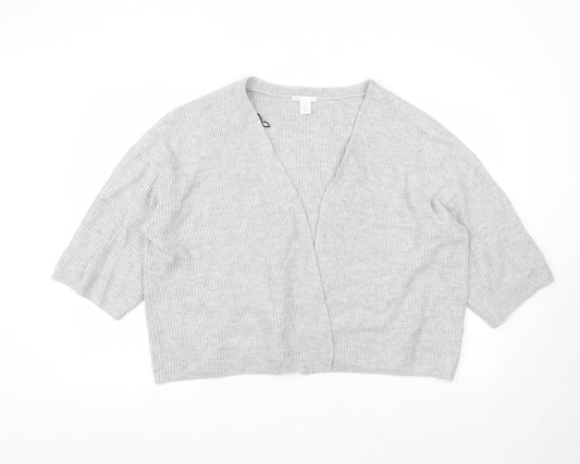 H&M Womens Grey V-Neck  Acrylic Cardigan Jumper Size XS