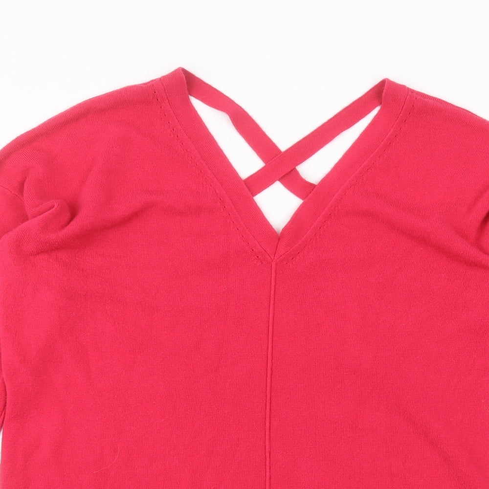 Matalan Womens Pink V-Neck  Acrylic Pullover Jumper Size L