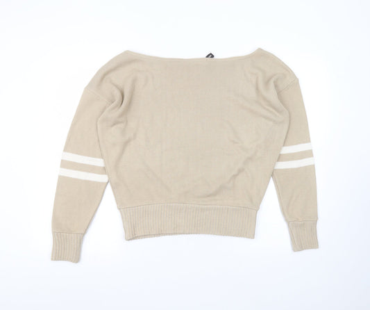 PRETTYLITTLETHING Womens Brown Round Neck  Acrylic Pullover Jumper Size S