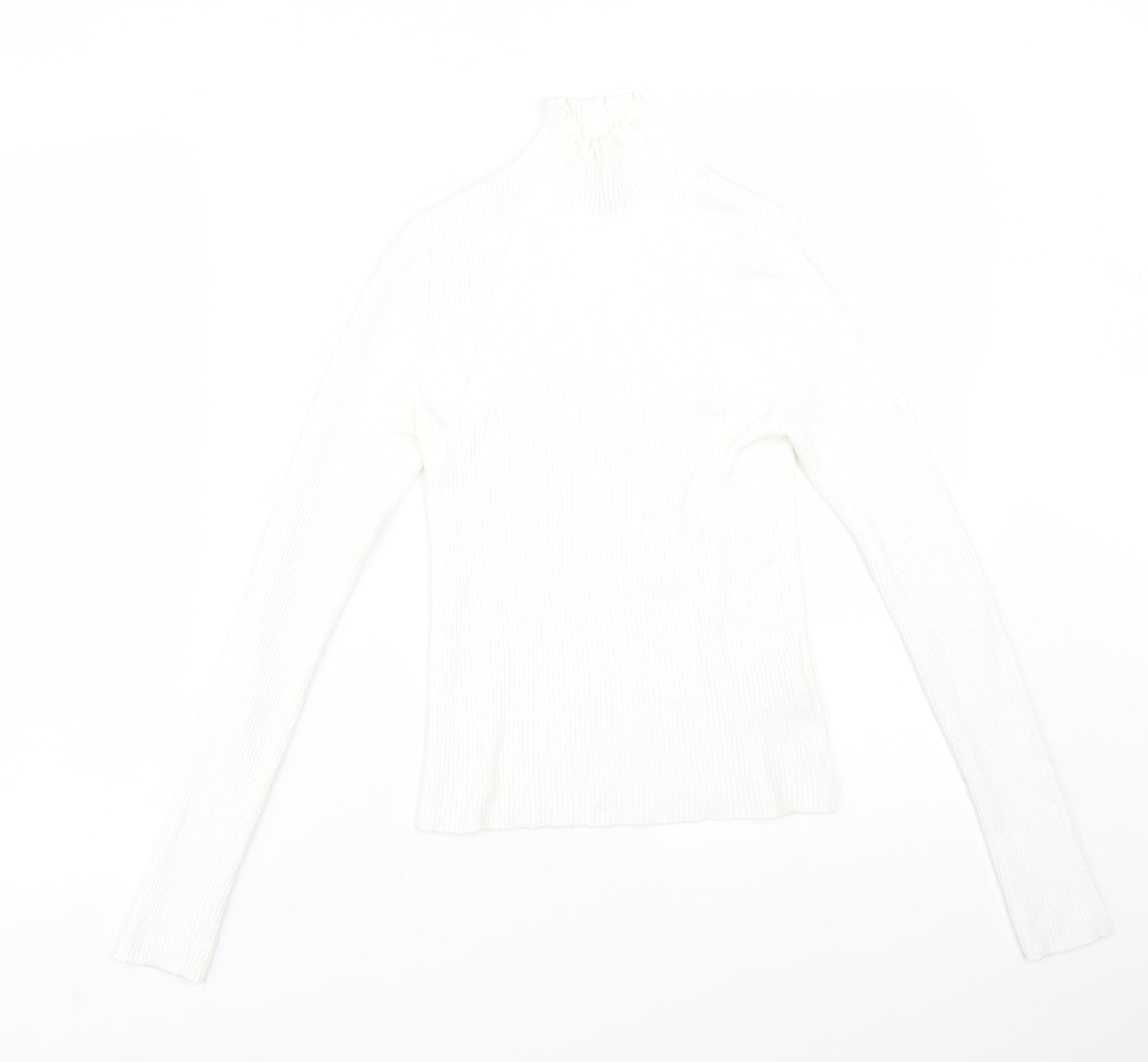 Stradivarius Womens White  Viscose Basic T-Shirt Size M High Neck