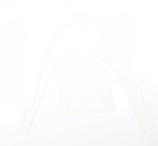 Stradivarius Womens White  Viscose Basic T-Shirt Size M High Neck