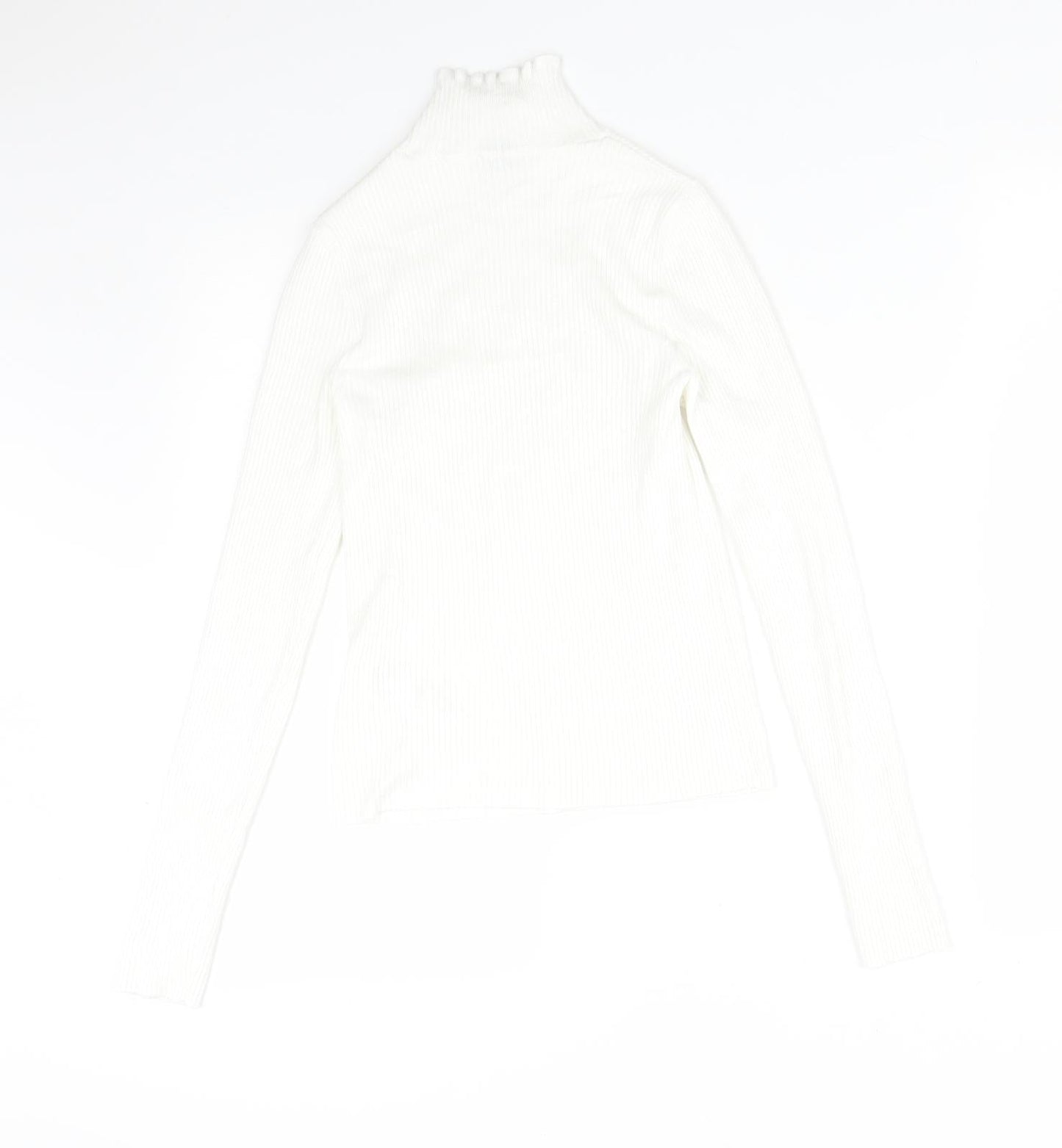 Stradivarius Womens White  Viscose Basic T-Shirt Size M High Neck