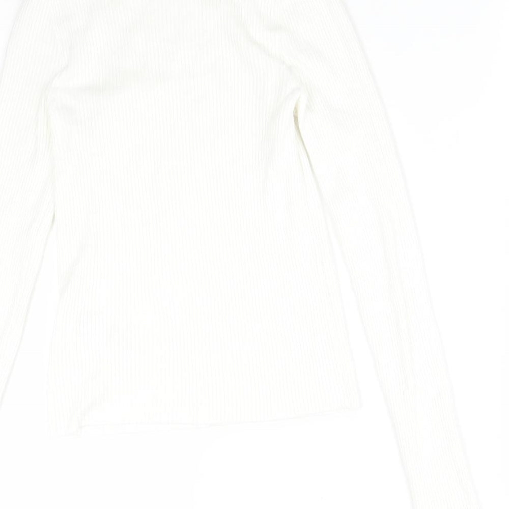 Stradivarius Womens White  Viscose Basic T-Shirt Size M High Neck