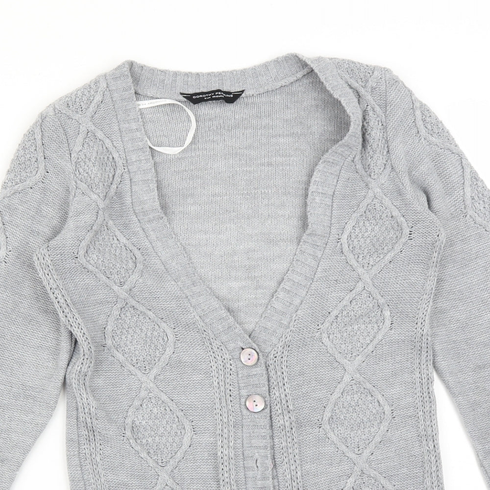Dorothy Perkins Womens Grey V-Neck Argyle/Diamond Acrylic Cardigan Jumper Size 8