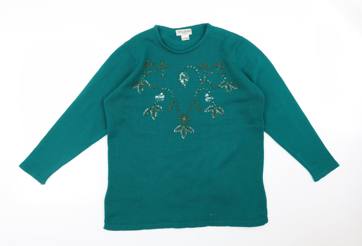 BEAU MONDE Womens Green  Acrylic Pullover Sweatshirt One Size