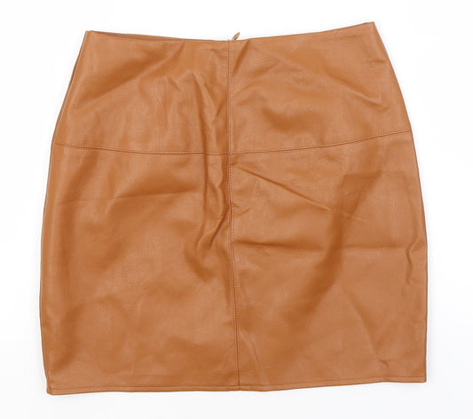 Missguided Womens Brown  Polyurethane A-Line Skirt Size 8