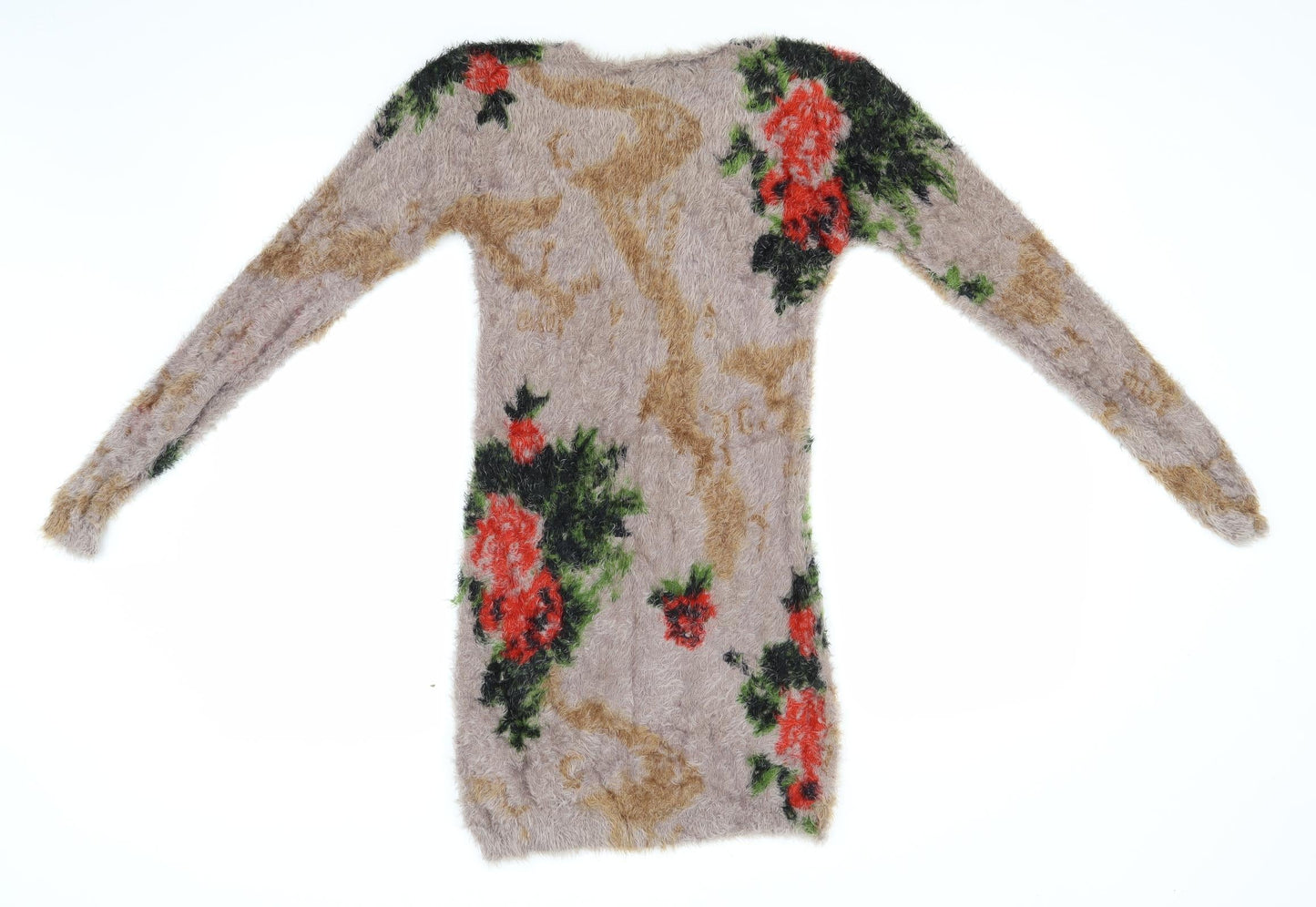 Caojianrong Womens Brown Round Neck Floral Acrylic Pullover Jumper