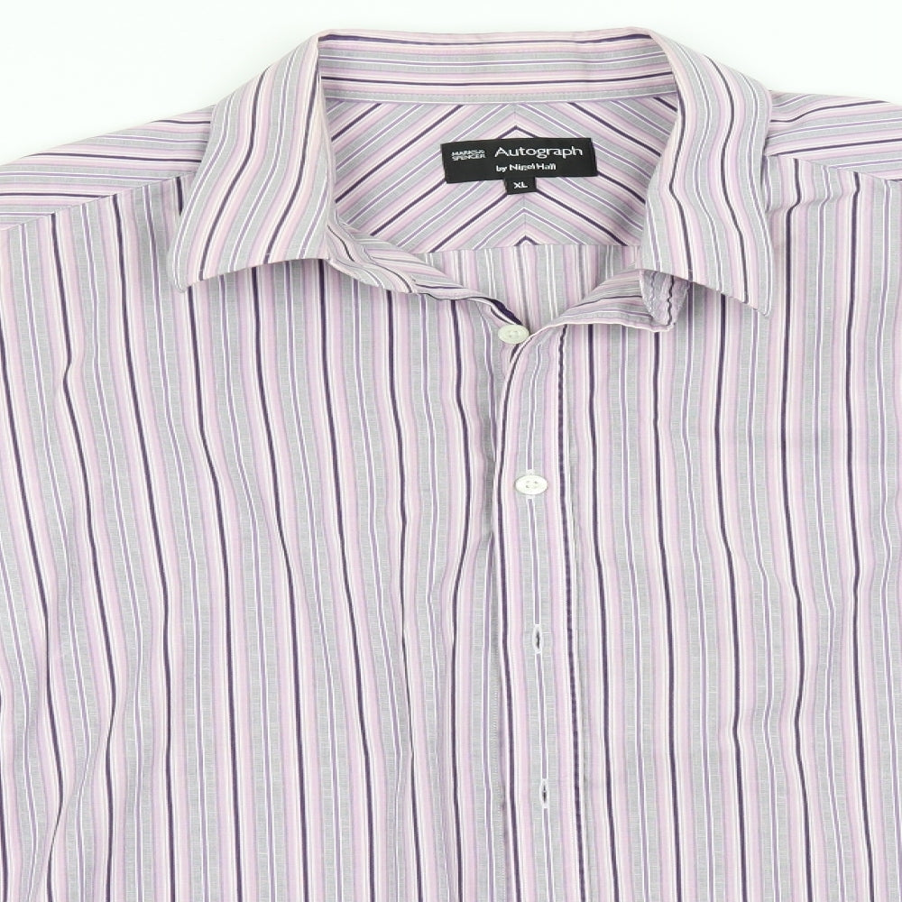 Autograph Mens Blue Striped Cotton  Button-Up Size XL Collared