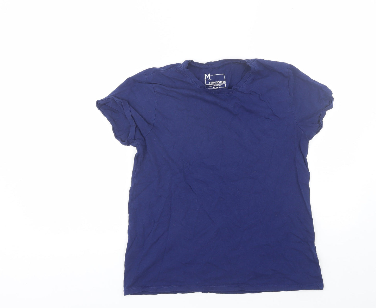 FSBN Womens Blue  Cotton Blend Basic T-Shirt Size M Round Neck