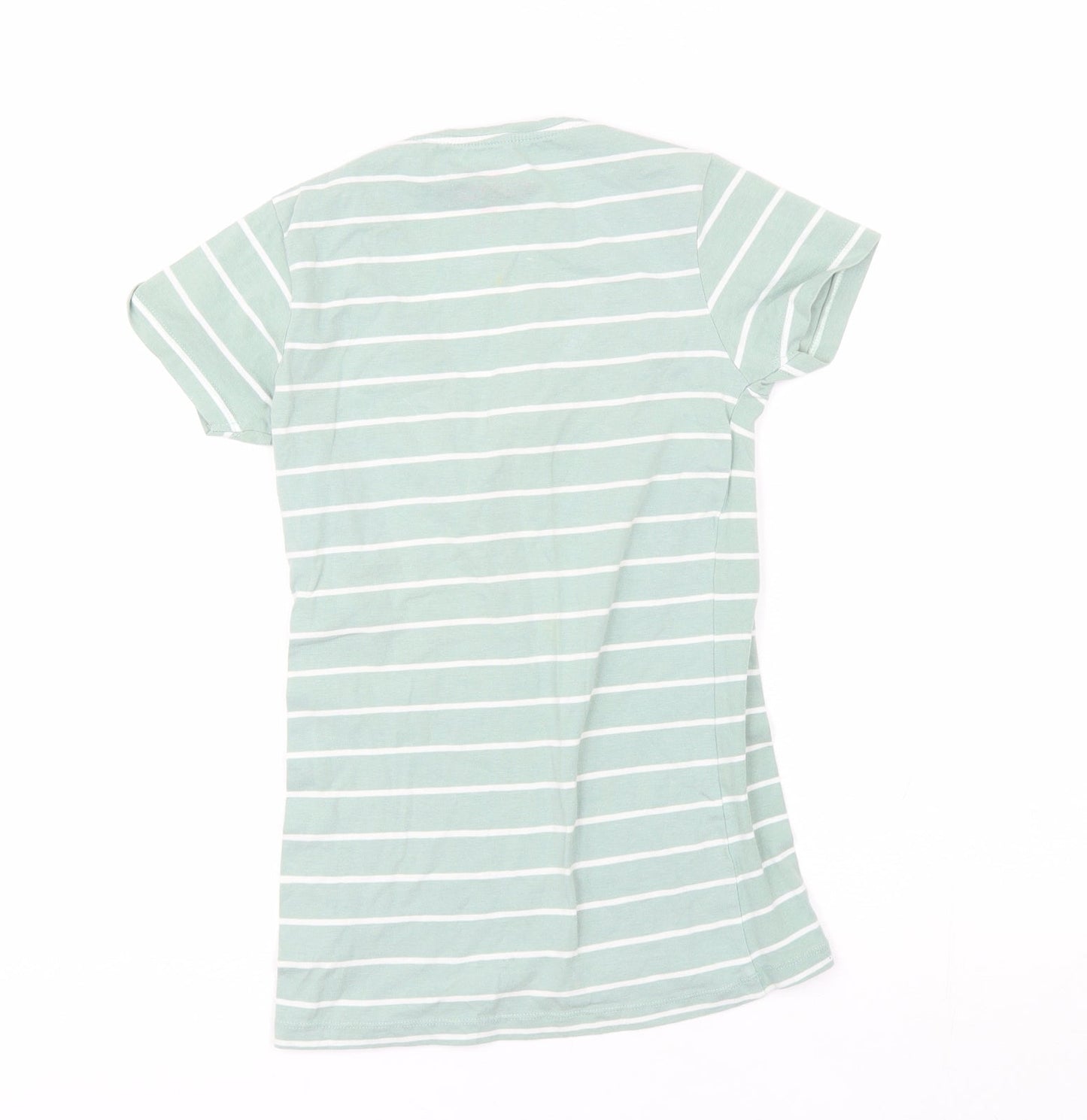 Atmosphere Womens Green Striped Cotton Basic T-Shirt Size 6 Scoop Neck