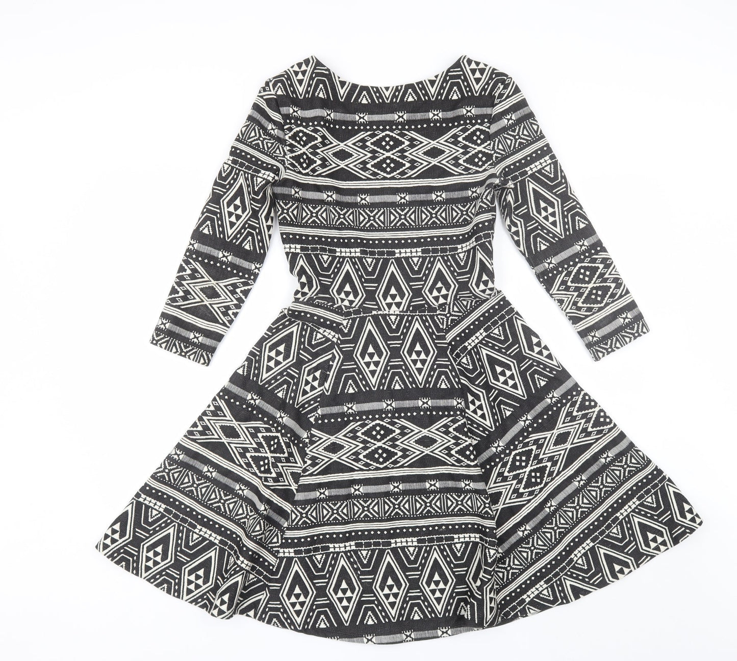 H&M Womens Black Geometric Polyester Shift  Size XS  Round Neck