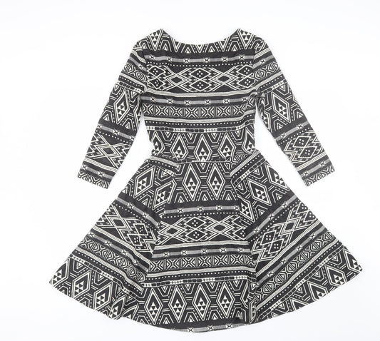 H&M Womens Black Geometric Polyester Shift  Size XS  Round Neck