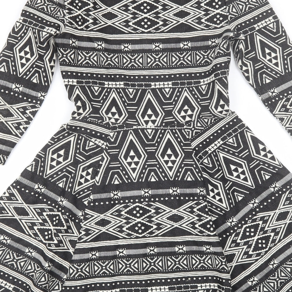 H&M Womens Black Geometric Polyester Shift  Size XS  Round Neck