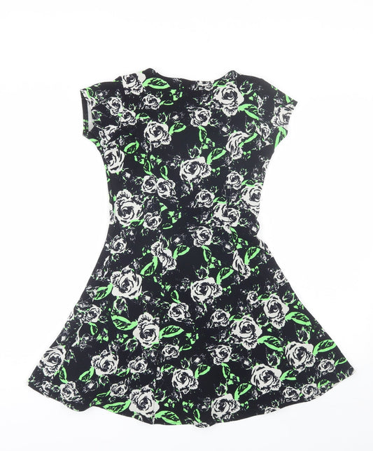 Select Womens Green Floral Polyester Shift  Size 8  Round Neck