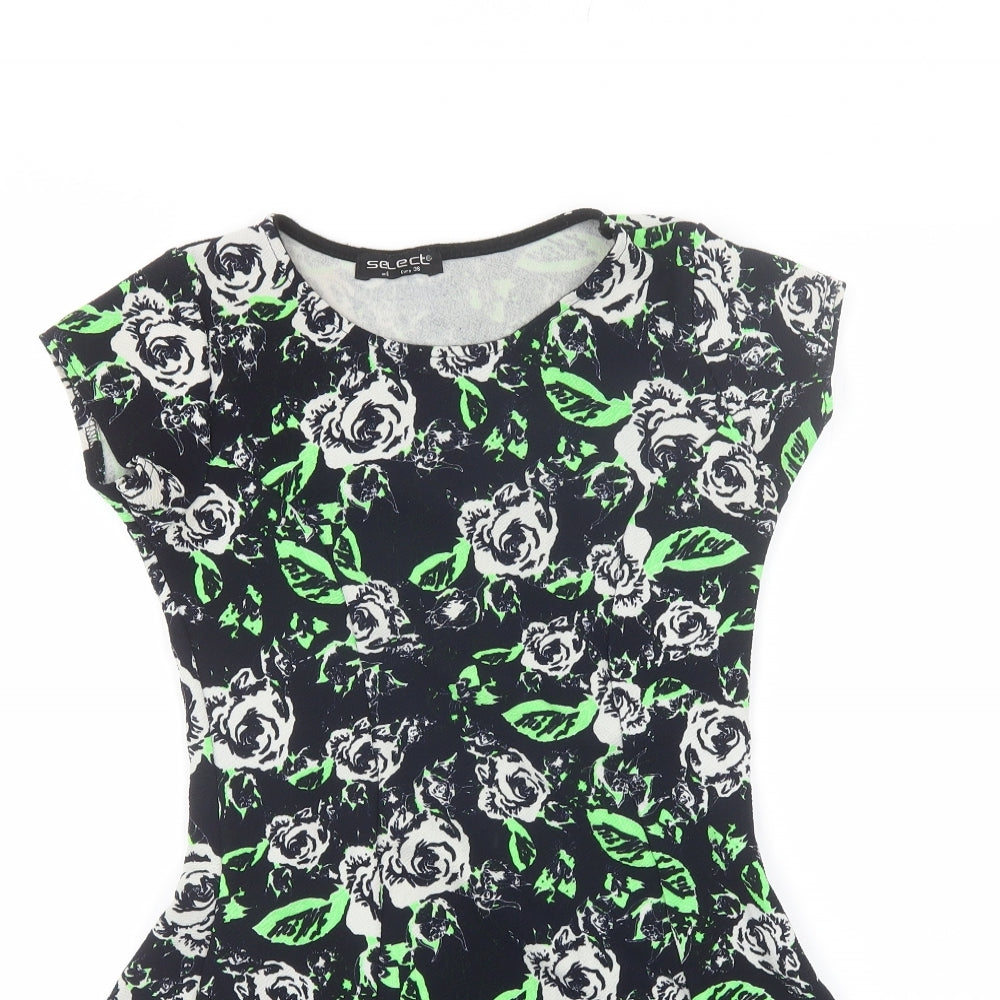 Select Womens Green Floral Polyester Shift  Size 8  Round Neck