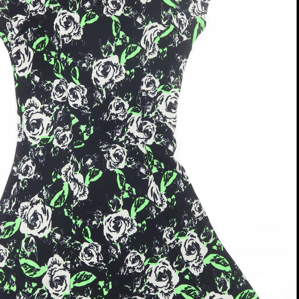 Select Womens Green Floral Polyester Shift  Size 8  Round Neck