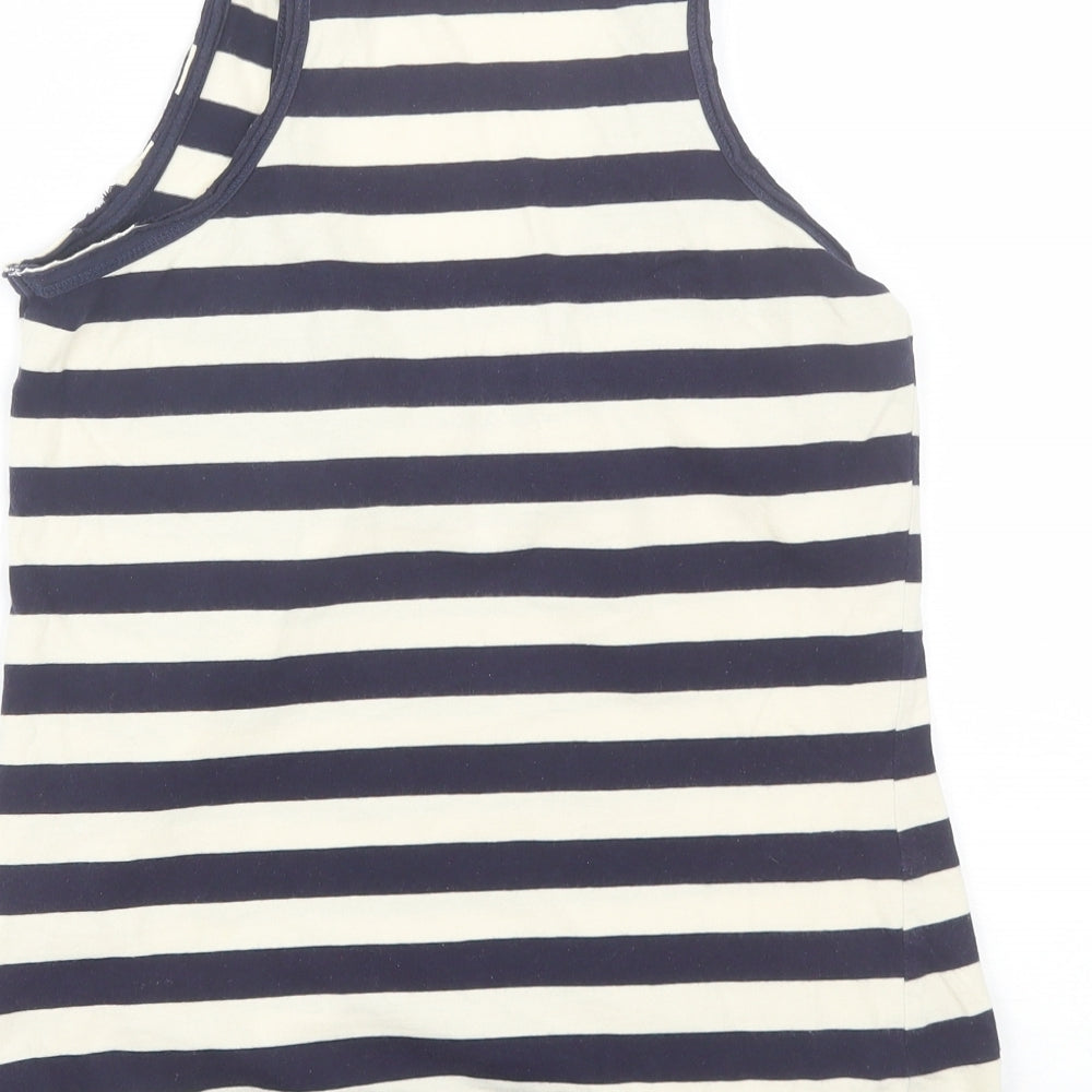 Preworn Womens Blue Striped Cotton Basic Tank Size S Round Neck