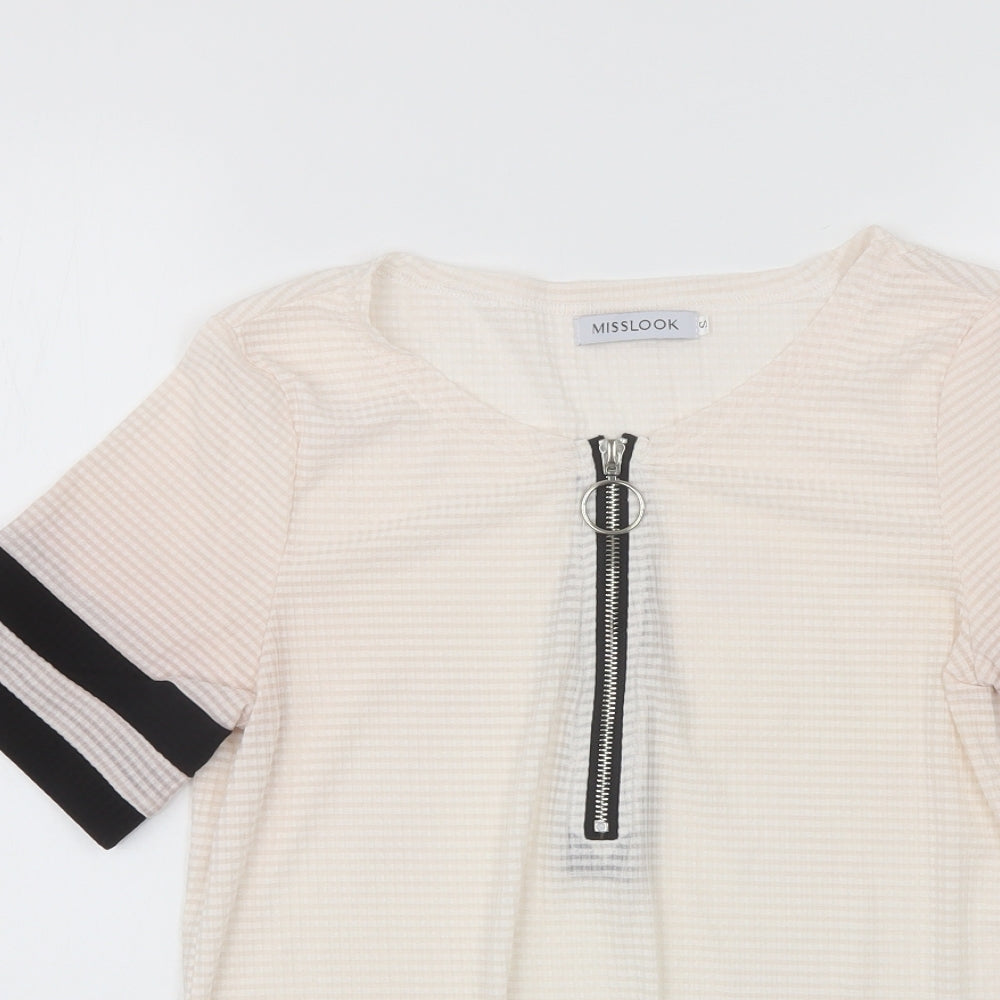 MissLook Womens Pink  Cotton Blend Basic Blouse Size S V-Neck