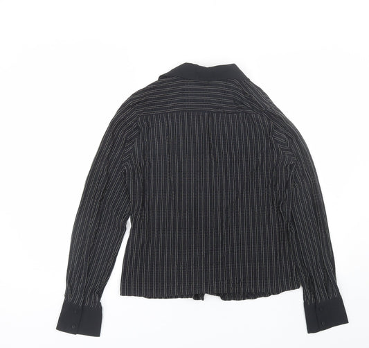 Select Womens Black Striped Polyester Basic Button-Up Size 14 Collared