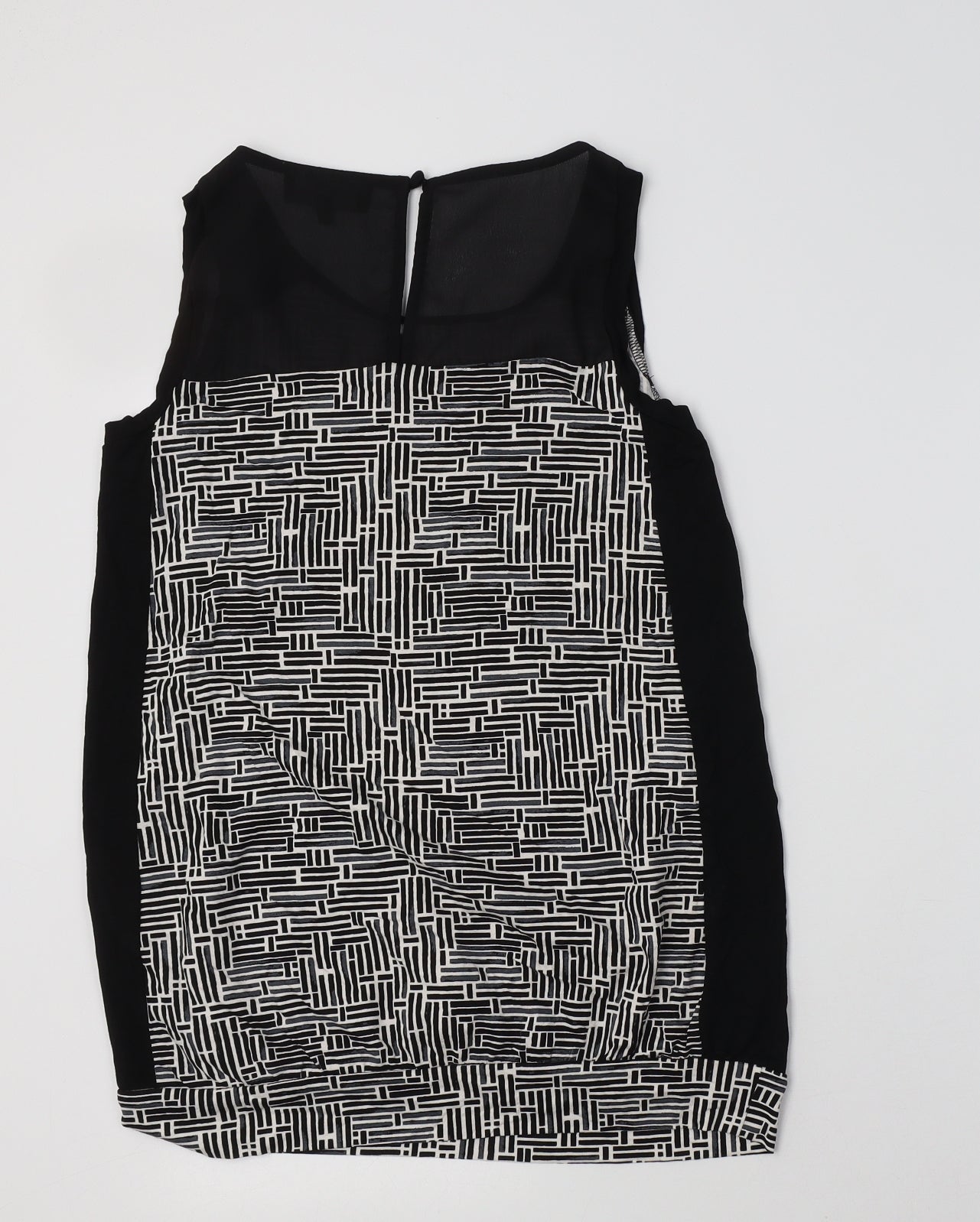 NEXT Womens Black Geometric Viscose Basic Blouse Size 10 Round Neck