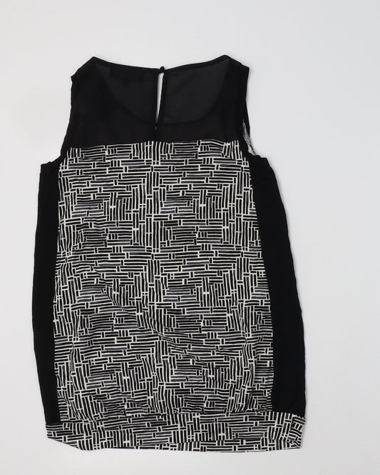 NEXT Womens Black Geometric Viscose Basic Blouse Size 10 Round Neck