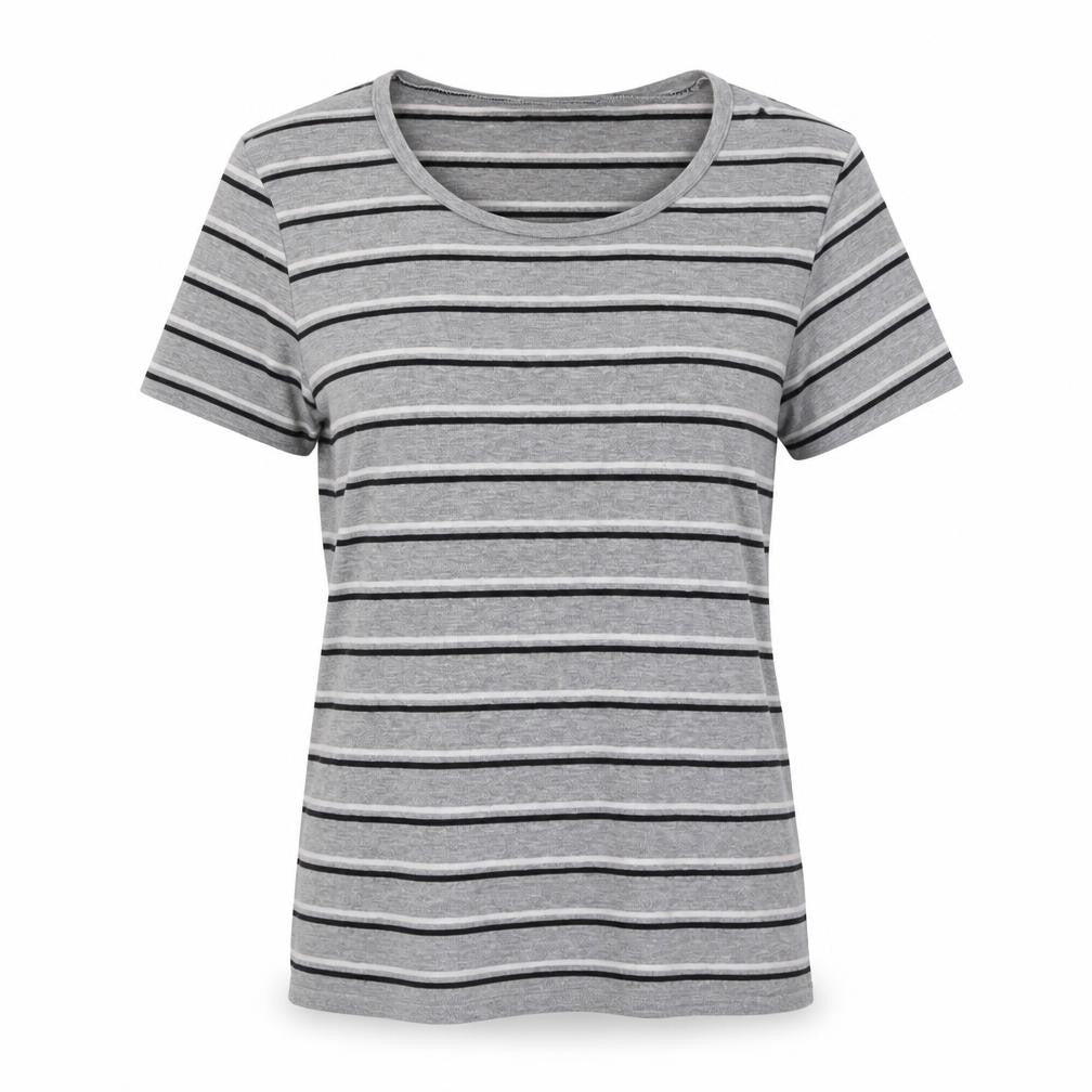 H&M Womens Grey Striped Cotton Basic Polo Size XS Crew Neck