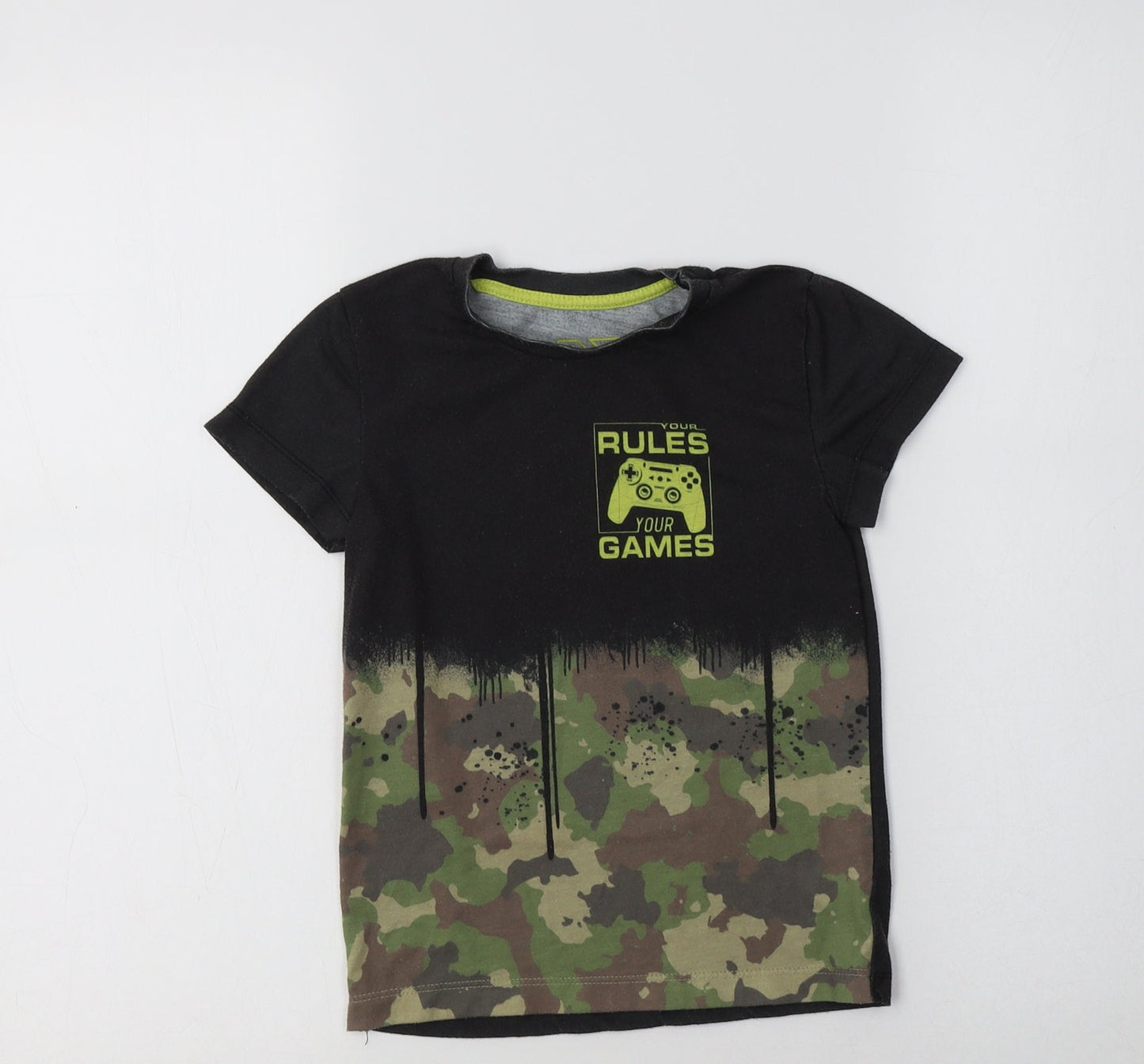 Matalan Boys Black Camouflage Polyester Basic T-Shirt Size 5 Years Crew Neck  - Your Rules