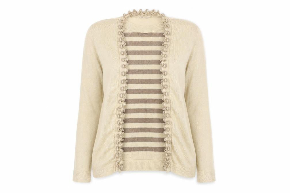 Future Lady Womens Beige Round Neck Striped Elastane Cardigan Jumper Size M