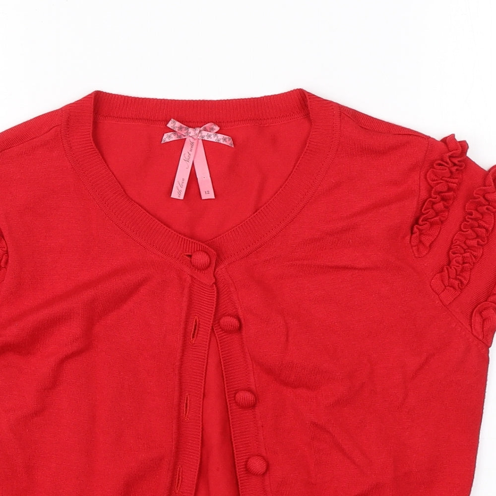 NEXT Womens Red Round Neck  Viscose Cardigan Jumper Size 12