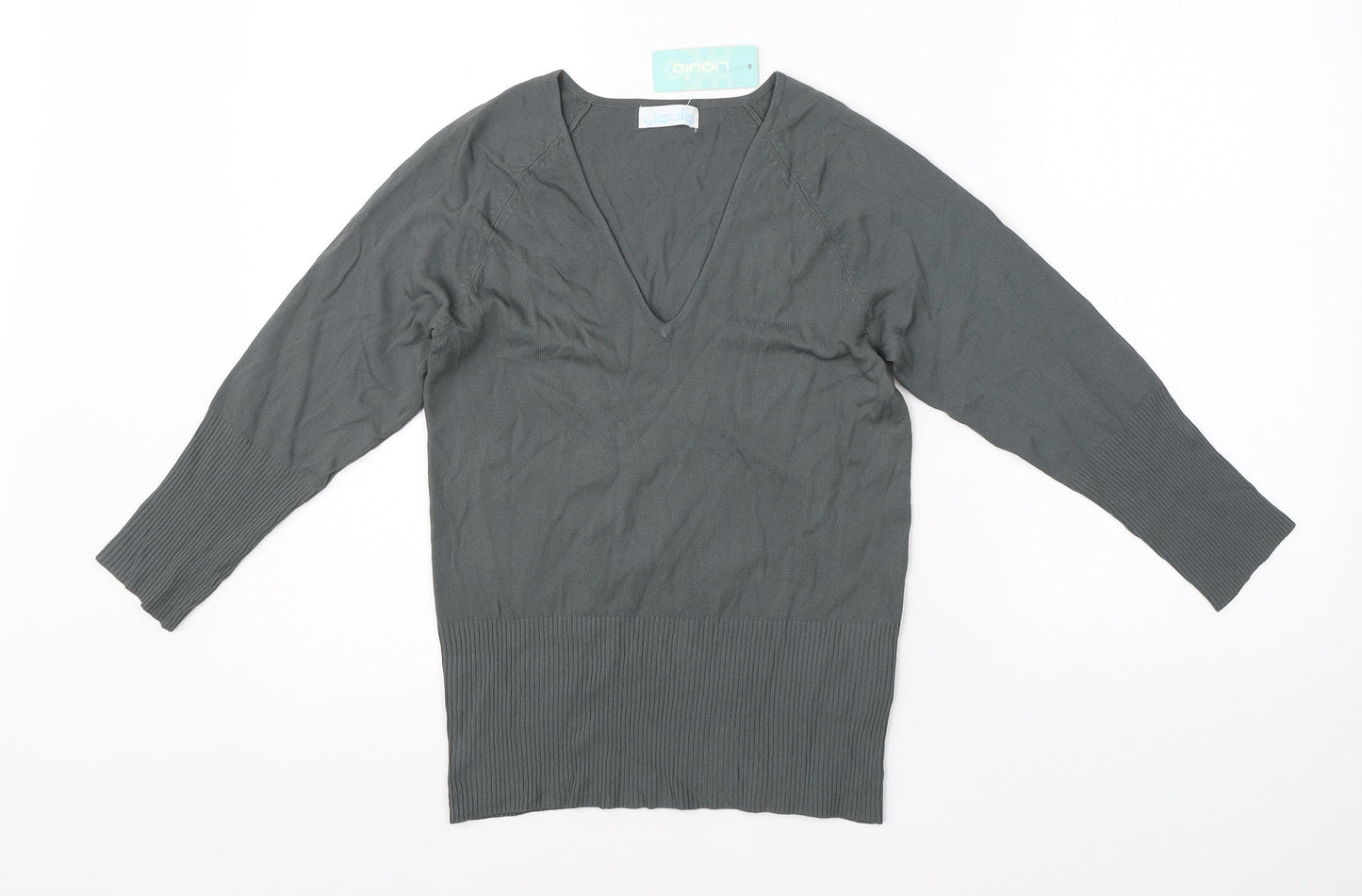 Liquid Womens Green V-Neck  Viscose Pullover Jumper Size M
