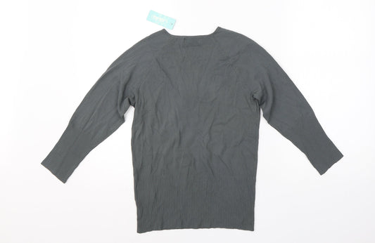Liquid Womens Green V-Neck  Viscose Pullover Jumper Size M