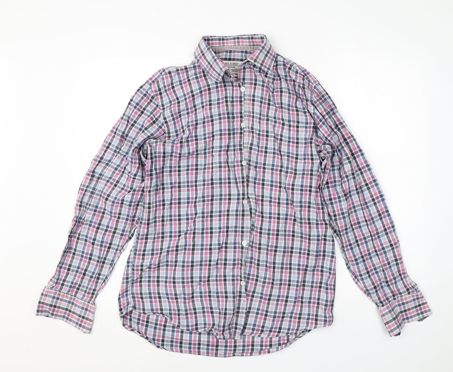 James Aubrey Mens Multicoloured Check Cotton  Button-Up Size M Collared Button