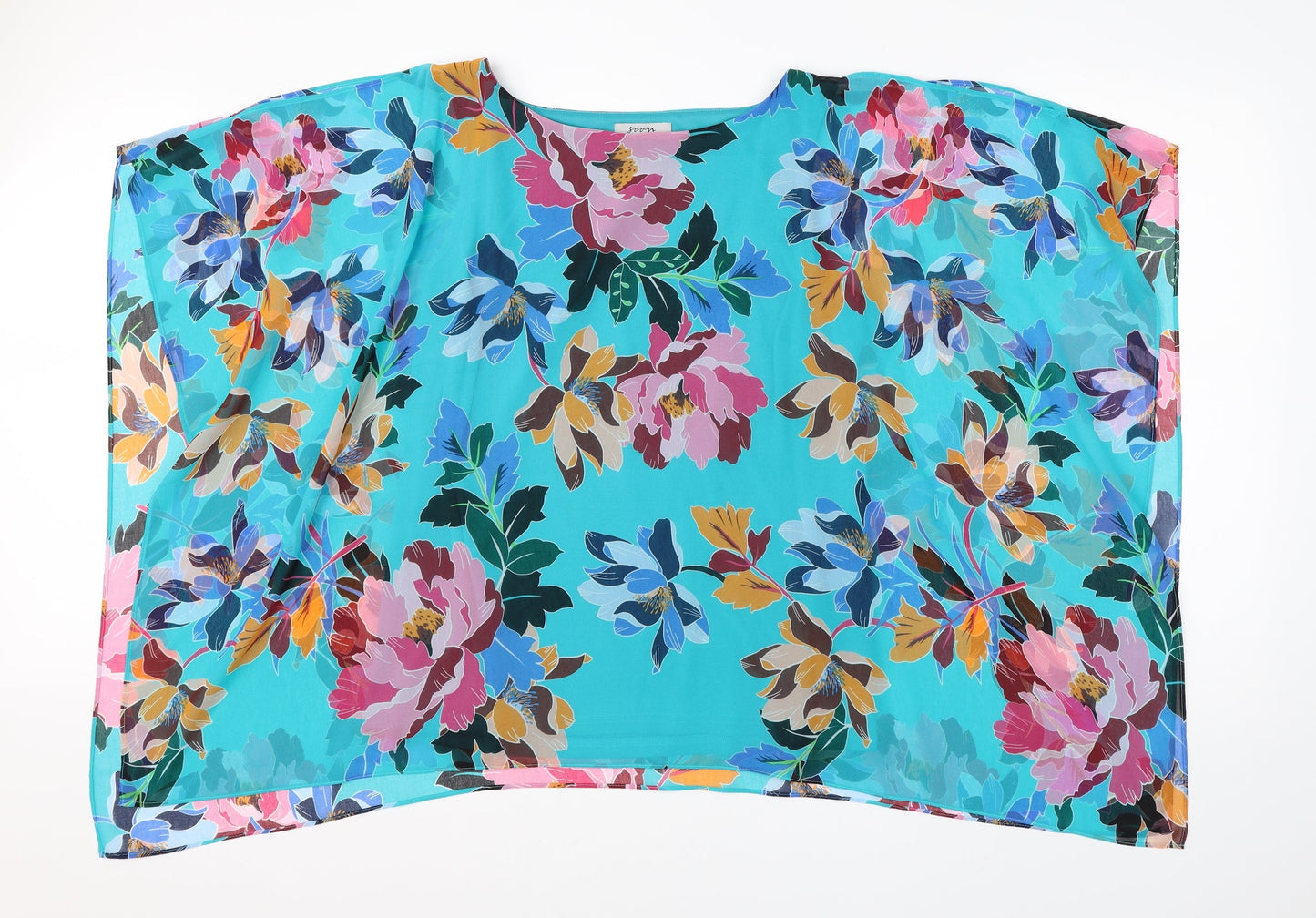Soon Womens Blue Floral Polyester Basic Blouse Size 12 Round Neck