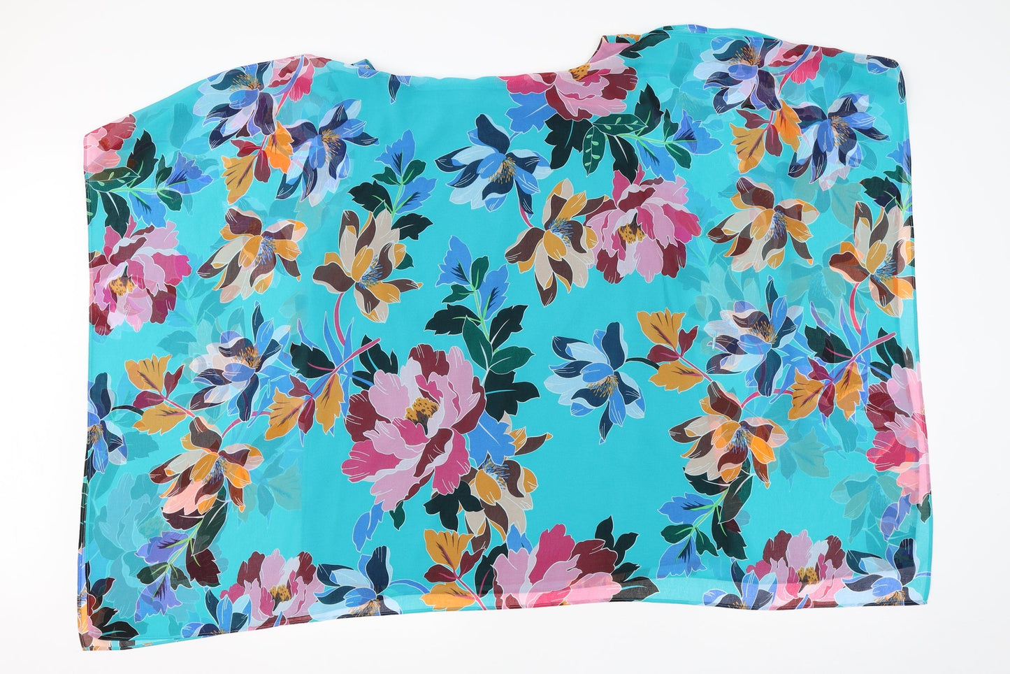 Soon Womens Blue Floral Polyester Basic Blouse Size 12 Round Neck