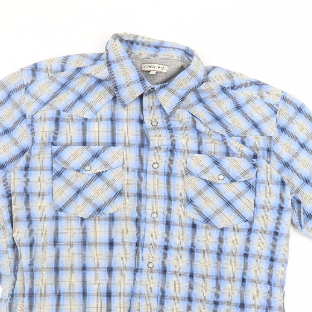 Cherokee Womens Blue  Cotton Basic Button-Up Size L Collared