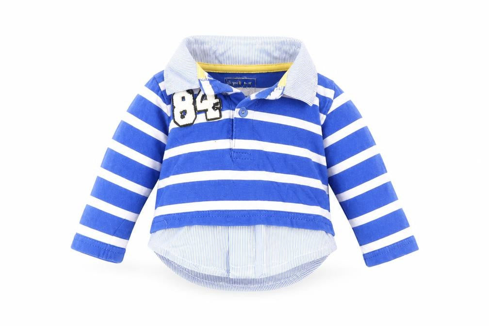 Early Days Baby Blue Striped Cotton Basic Polo Size 0-3 Months Collared